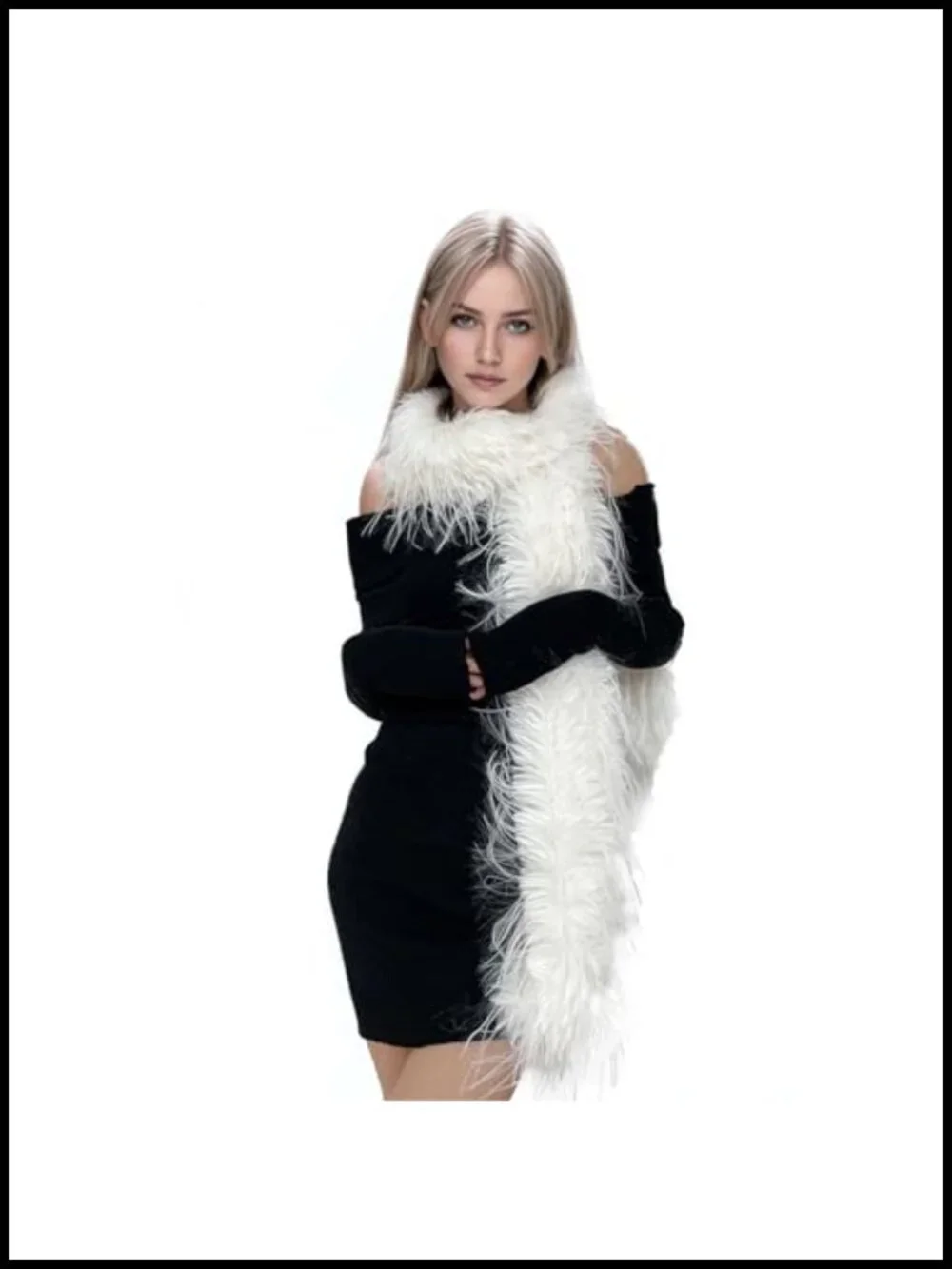 Faux Fur Feathered Long Scarf Oversize Plush Winter Shawl Wrap